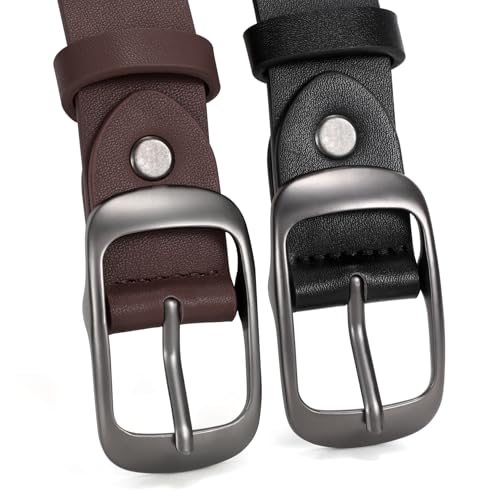 XZQTIVE 2 Pack Women Plus Size Leather Belts Fashion Cowhide Waist Belt with Solid Pin Buckle for Jeans Pants Dress2
