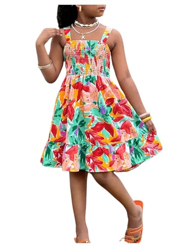 Girl's Tropical Dress Boho Criss Cross Bowknot Back A Line Summer Flowy Dresses