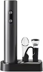 Abridor de Garrafa de Vinho Elétrico a Pilha Automático Multiuso 5 em 1 com Base, Aerador, Cortador e Despejador de Decantação - Elegante e Prático - Cores Sortidas