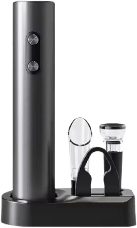 Abridor de Garrafa de Vinho Elétrico a Pilha Automático Multiuso 5 em 1 com Base, Aerador, Cortador e Despejador de Decantação - Elegante e Prático - Cores Sortidas