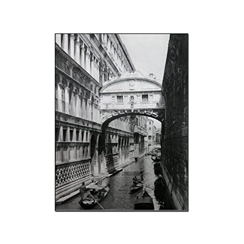 Venice Romance -Sigh Bridge Black And White Poster Canvas Wall Art Canvas Painting Wall Art Poster For Bedroom Living Room Decor 24X32Inch(60X80Cm) Frame-Style-1 #TOP21