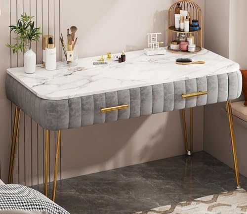 Jifocelt 卓上ドレッサー、ドレッサーテーブル、引き出し収納付きメイクアップ化粧台、小型化粧台、テーブルドレッサー コンパクト、モダンなライティングデスク、テーブル、大容量収納力、ローテーブル、省スペース、姫系 寝室の おしゃれ鏡台 (100cm,グ