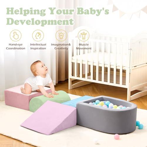 Image of KIZLAND Climbing Toys for Toddlers, Foam Climbing Blocks and Ball Pit for Baby, 5-Piece Soft Toddlers Climbing Toys,Climbing Crawling Toy Soft Foam Blocks Activity Play Set(Balls not Included)