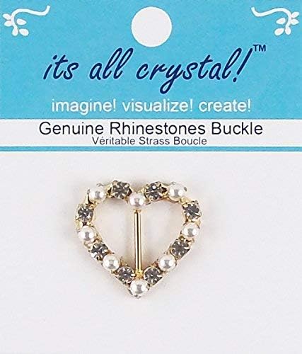 Genuine Crystals Rhinestones Buckle- Gold Finish Pearls Heart Metal Buckle Wedding Invitations Evening Wear- #3820