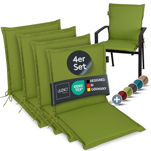 LILENO HOME Gartenstuhl Auflagen [4er Set - Niedriglehner] in Apfelgrün - Bequeme Liegen als Sitzauflagen für Gartenmöbel - Stuhlkissen für Gartenstühle und Klappstühle MIA