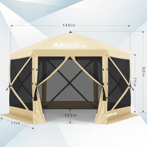 Image of MASTERCANOPY 12x12FT Pop Up Gazebo Screen Tent - Instant Screen House with Netting, Quick Set, Outdoor Canopy Shelter with Carry Bag for Camping, Backyard & Patio (Beige)