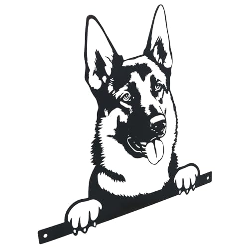AB Tools Deutsche Schäferhund-Silhouette aus schwarzem Metall mit Befestigungsplatte