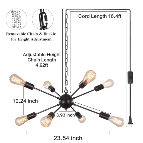 Image of 8 Lights Plug in Chandelier, Hanging Lights Black Plug in Pendant Light