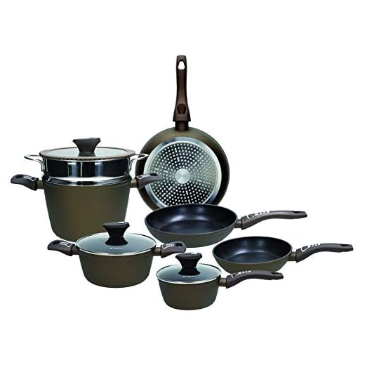 Tognana Diamantea, Batteria di pentole e padelle, Set con 3 padelle, 2 casseruole, 1 pentola,1 cestello vapore, 3 coperchi trasparenti, 10 Pezzi, Alluminio, Bronzo