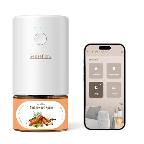 SenseFlow Difusor Aceites Esenciales Difusor de Aromas Smart WiFi SF101S Pro -Ultrasónico Sin Agua, 100% Vegetal, Aromaterapia120-Día, para Hogar, Hotel y Estudio Hasta 100㎡-Especias y Madera de Ámbar