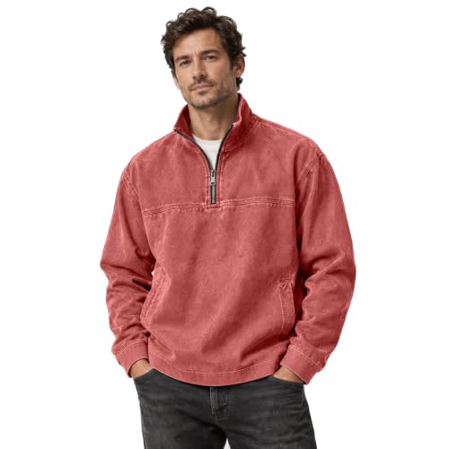 Denim Shirt Men Washed Vintage 1/4 Zip Pullover Shirt Denim Blouse - image 1