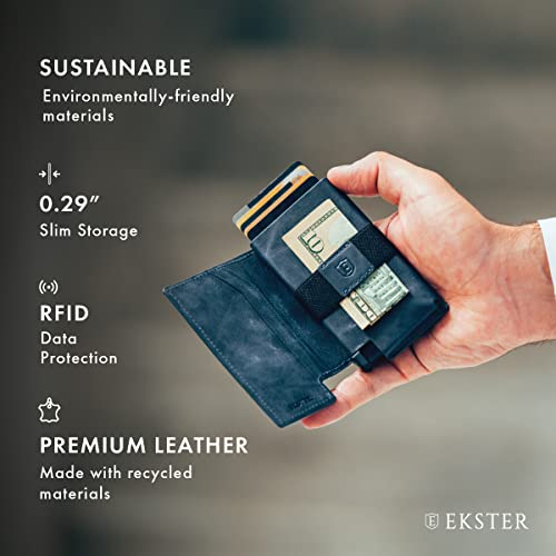 Image of Ekster Parliament Leather Wallet for Men | LWG-Certified Minimalist Wallets with RFID Blocking Layer | Smart Aluminium Card Holder Wallet with Push Button for Quick Card Access (Steel Blue)