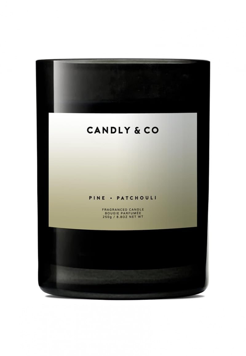Candly&Co Nr.4 Kiefer-Patchouli/Luxus-Duftkerze/ 100% Soja/Rauchglas/Docht aus Baumwolle/ 250g/ Kiefer, Patschuli, Sandelholz, Zedernholz, Eichenmoos, cremige Vanille, Balsamtanne/Handgefertigt in EU