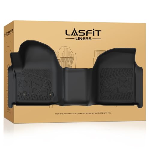Image of LASFIT Front Floor Mats 2019-2026 for Chevrolet Silverado /GMC Sierra 1500, 2020-2026 Silverado /Sierra 2500HD 3500HD, Only Regular Cab /Bench Seat, All Weather TPE Custom Floor Liners, 1st Row Only