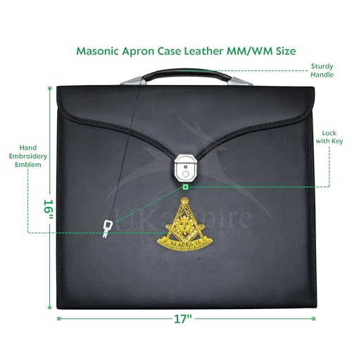 Masonic Past Master Apron File Case MM/WM Size Black Leather, Hand Embroidered Emblem | Carrying Bag2