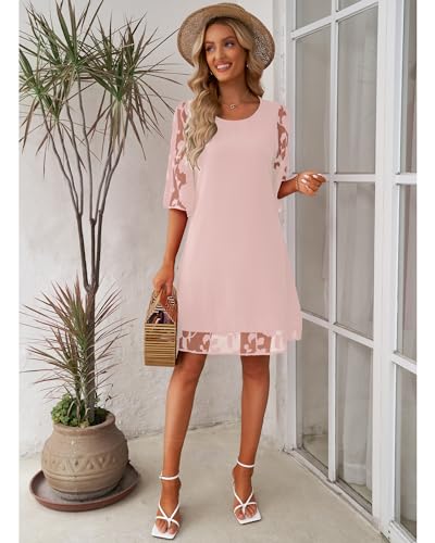 Image of LookbookStore 3 /4 Sleeve Dress for Women Shift Cute Summer Tunic Floral Lace Dresses