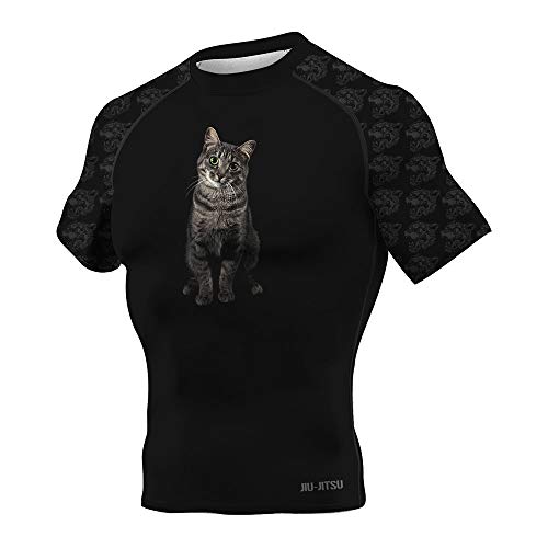 CHOO Performance Surfing Shirt Men's Vented Short Sleeve Sun Protection Quick Dry Rash Guard,Cute Cat,X-Large