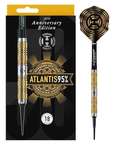 Harrows Soft Darts 50 Years Golden Anniversary Edition Tungsten Softtip Dart Softdart Hochwertiger Tungsten Dart Dartpfeile Set mit Schäften und Flights (Atlantis 95%)
