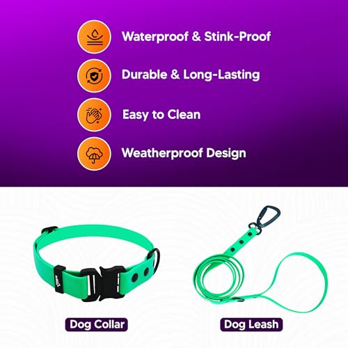 Image of Adil'S Waterproof Leash and Collar Combo Set - Adjustable & Breathable Biothane Collar with Leash Suitable for Medium & Large Size Dogs (Lease 5Ft), Forest Green, L