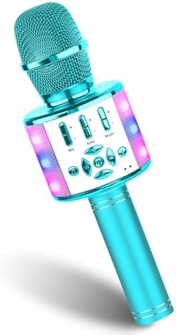 BONAOK Kabelloses Bluetooth-Mikrofon, Kindermikrofon mit LED-Lichtern, Mini-Karaoke-Maschine für Party/Zuhause/Geburtstag, kompatibel mit Bluetooth iOS Android (blau)