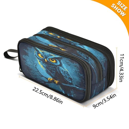 Image of Fierce-looking Owl Pencil Case 3 Compartment Pen Bag Pouch Holder Box School Portable Stationery Storage Bag for Girls Boys