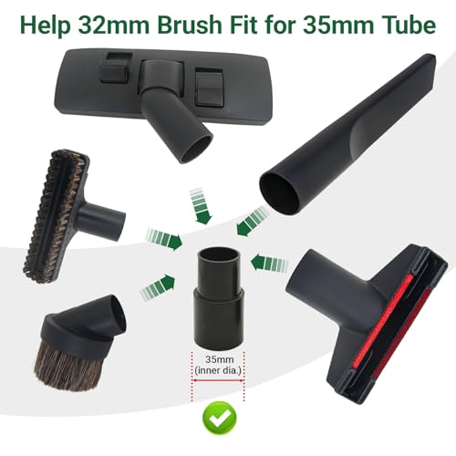 Image of EZ SPARES 1 1 /4 inch 32mm Universal Vacuum Cleaner Euro Floor Brush Head Brush Attachment for Floor and Carpet Combo Tool New Designed to Fit Hoover, Eureka, Rainbow,Shop VAC (Brush kit)