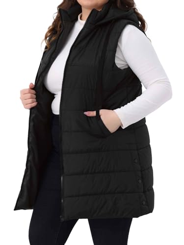 Agnes Orinda Women's Plus Size Long Puffer Vest Hooded Zip Up Sleeveless Casual Quilted Jacket with Pockets