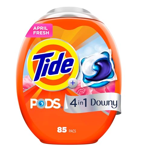 Tide PODS Laundry Detergent Soap with Downy 4-in-1 Stain Remover Freshness Softness Detergent pacs April Fresh Scent 85 Count