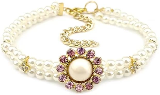Handmade Pet Pearl Collar with Sparkling Crystal Ball Charm, Adjustable Cat and Dog Pet Necklace Jewelry, Pet Photography Accessories (White, S) image 5