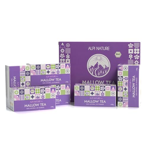 Alpi Nature Hojas de Malva Infusión Orgánica, 120 Bolsitas de Té 120g, Paquete de 6 x 20 Bolsitas de 1g