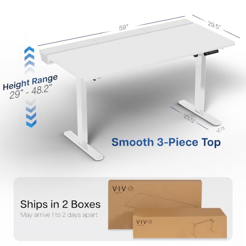 Image of VIVO White 60 x 30 in Standing Desk, DESK-KIT-1W6-P3W | Electric, Holds 220 lbs, Sit Stand, Height Adjustable, Cable Tray, Full-Size Mouse Pad, Office Furniture, White Frame