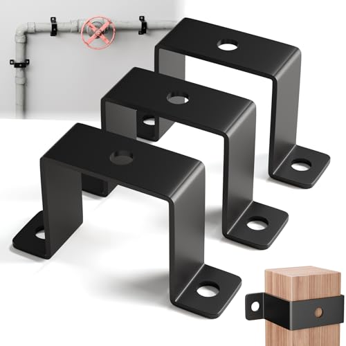 Image of 2 inchx2 inch Square Tube Strap Clamp | U shaped metal bracket | Black Square Pipe Clamp with Powder Coated | Wood Deck Fence Post Tie | Square Tube Buckle for Water Pipes,Stairs Railing - 3 Pcs