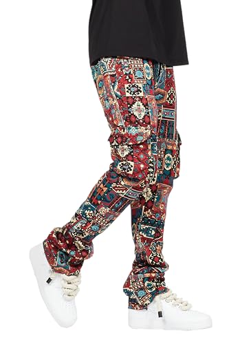 Men's Nard Red Multi Tapestry Stacked Flare Jean
