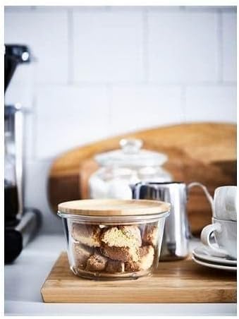 Image of Ikea 365+ Food container with lid, round glass /bamboo, 600 ml