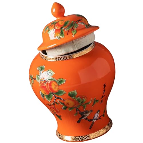 NUOBESTY Ceramic Tea Storage Jar with Airtight Lid, Small Orange Multi-Function Tea Container and Household Canister for Kitchen and Desktop Use