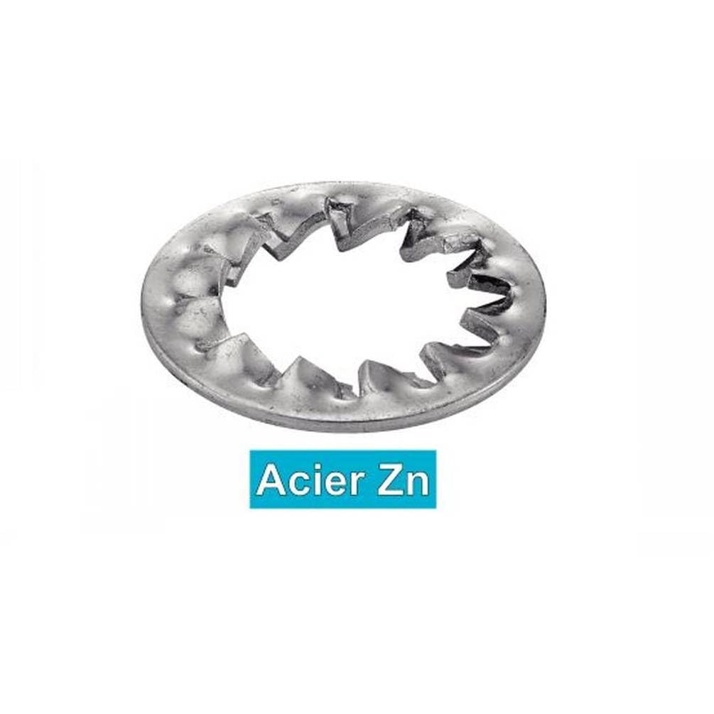 200 rondelle a ventaglio a denti interni Jz, 10 mm, DIN 6798 J, NFE27-625, UNI 8842, acciaio Zn, D-Work