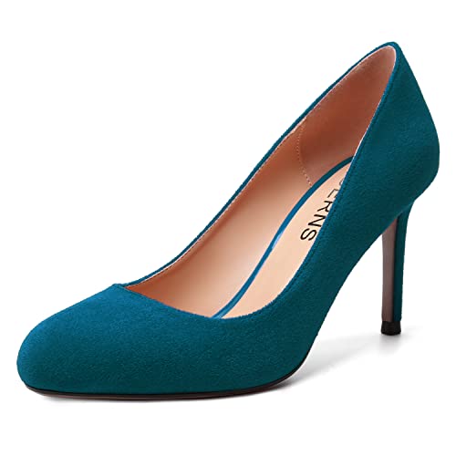 WAYDERNS Womens Party Slip On Suede Round Toe Fashion Solid Stiletto High Heel Pumps Shoes 3.3 Inch
