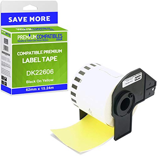 Compatible DK-22606 Black On Yellow 62mm x 15.24m Continuous Paper Film Tape (DK22606)