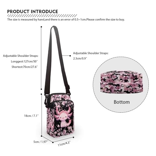 Image of Xpyiqun Axolotl Crossbody Purse Cell Phone Pouch for Women Shoulder Handbag Canvas Messenger Wallet Bags Cherry Blossom Cross Body Pouches Roomy Zipper Pocket