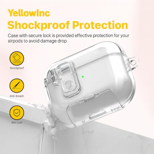Image of Clear Magnetic Auto-Lock Case Cover for Apple Airpods Pro 3 (2025), with Phone Stand & Carabiner (Clear White,Transparent Lock with Stand)