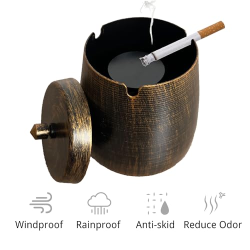 Ash Tray, Large Outdoor Ashtray with Lid, Ashtray for Outside Patio, Stainless Steel Windproof Smokeless Ash Tray for Balcony, Ashtrays for Smokers, Cigar, Home Office Decoration - Image 3