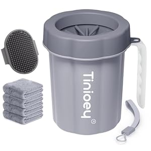 Tinioey Paw Cleaner for Dogs with Handle, Includes 4 Dog Towels and Bath Brush, Dog Paw Cleaner, Dog Paw Cleaner, Dog Accessories for Medium Small Dogs, Dog Things (Grey)