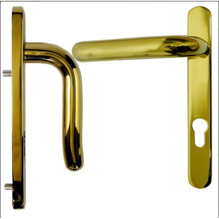 UAP UPVC Door Lever Lever Sprung Door Handle Sets - with Short 219mm Backplate - Non-Handed - Inline Handles - for All UPVC Doors Upto 75mm - Includes All Fittings (Gold)