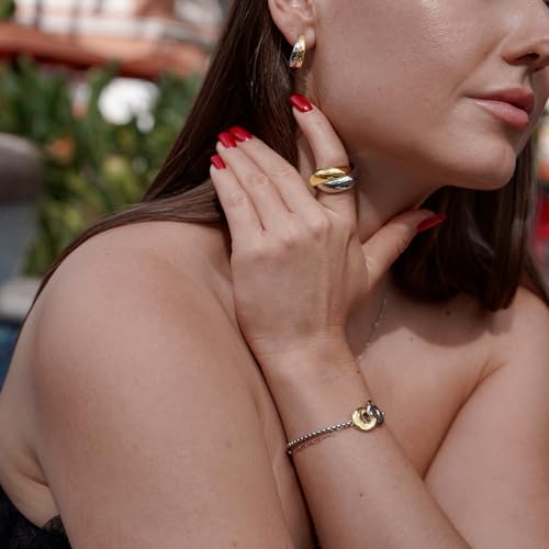 Ciunofor Two Tone Bracelets for Women, Silver Interlocking Circle LInk Charm Bracelet, Gold and Silver Bracelet for Adult, Adjustable Sliding Mixed Metal Jewelry4