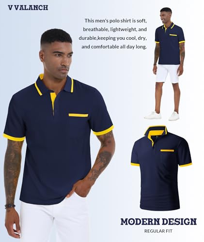 VALANCH Polo Shirt for Men Short Sleeve Golf Polo Moisture Wicking Collared Tennis T Shirt Navy XL - image 3