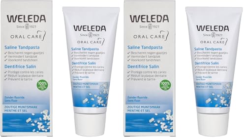Weleda Dentifricio Salino, dentifricio a base di sale marino senza fluoro, neutralizza gli acidi dannosi e protegge da carie e placca, trattamento 6 in 1 (1x75 ml) (Confezione da 2)