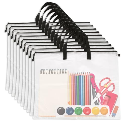 Image of SHUESS 10 Pack Art Portfolio Bag with Handle and Zipper, 18 x 24 Inch Bag Poster Storage Bag Board Holder, Mesh Folder Organizers for Large Posters, Poster Board, Painting, Bulletin Boards