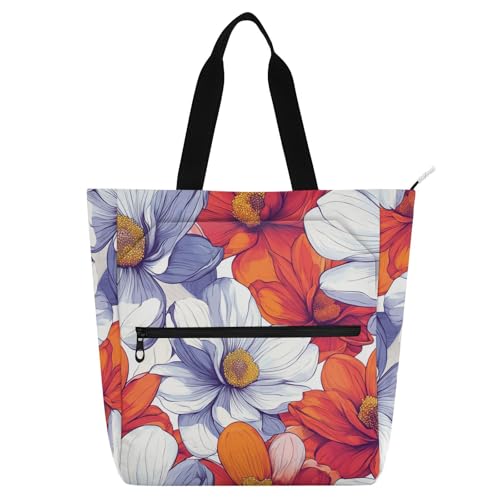 Decorative Book Tote Bag for Kids Adults, Beauty Spring Flowers Sturdy Heavy Duty Teacher Tote Bag Library Bag for School Shopping Travel Rainbow para libros