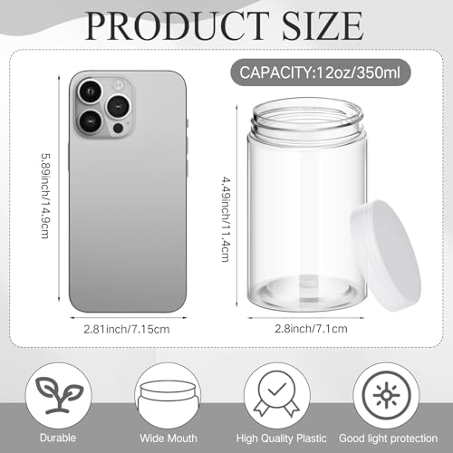 Image of Patelai 4 Pcs Plastic Jars Wide Mouth with Lids,12 Ounce,Clear