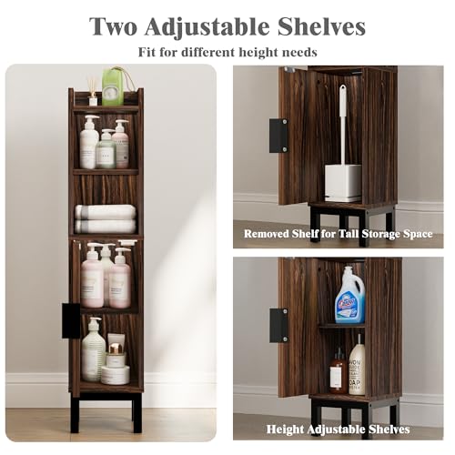 FerniTry Small Bathroom Storage Cabinet, Corner Floor Cabinet with Door and Shelves, Narrow Toilet Paper Cabinet, Bathroom Organizer with Adjustable Shelf, for Small Spaces (Walnut) by FerniTry - Image 6